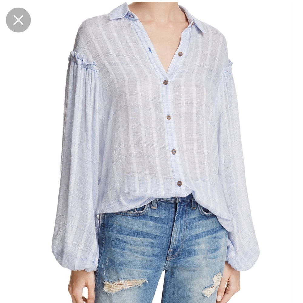 Free People Headed to the Highlands Button Up Blouse Blue XS